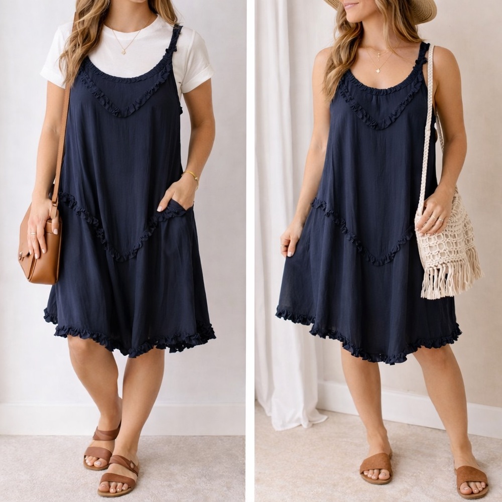 Indigo Soul Navy Ruffle Midi Sundress